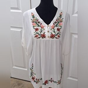 Boho Peasant Blouse With Embroidered Flowers